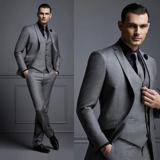 Dark Grey Men's Wedding Suits  Slim Fit(Blazer+vest+pants) 03 Pcs Set - Delivery 15-35 days