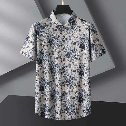 Silk Fabric Printing Summer Men's Fashion Loose Short Sleeve Shirt - Price MVR490/- Delivery 15-25 days