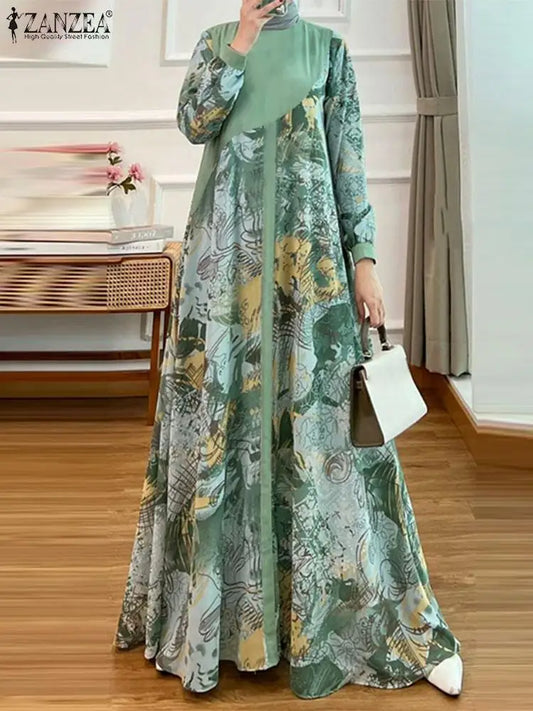 ZANZEA Fashion  Printed Abaya Dress - Price MVR525/- Delivery 12-20 days