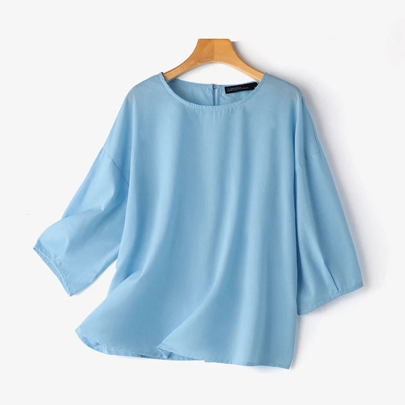 ZANZEA Tops Elegant Solid  Blouse Casual O Neck - Price MVR255/- Delivery 12-20 days